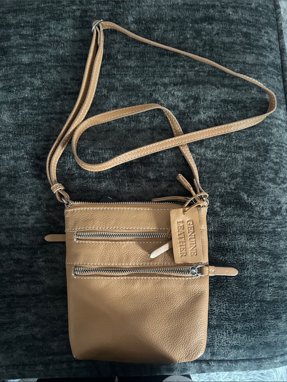 Genuine Leather Tan Crossbody Bag - Women's Compact Shoulder Purse